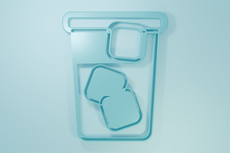 Blue Ice tea icon isolated on blue background. Iced tea Minimalism concept. 3D render illustration.の写真素材