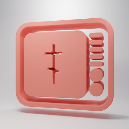 Pink Online church pastor preaching video streaming icon isolated on pink background. Online church of Jesus Christ. Minimalism concept. 3D render illustration.の写真素材