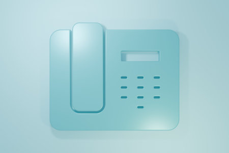 Blue Telephone 24 hours support icon isolated on blue background. All-day customer support call-center. Full time call services. Minimalism concept. 3D render illustration.の写真素材