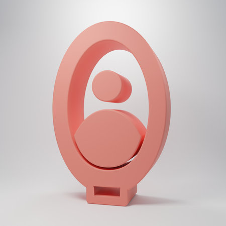 Pink Portrait picture in museum icon isolated on pink background. Minimalism concept. 3D render illustration.の写真素材