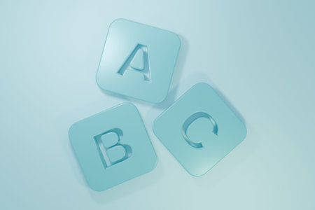 Blue ABC blocks icon isolated on blue background. Alphabet cubes with letters A,B,C. Minimalism...