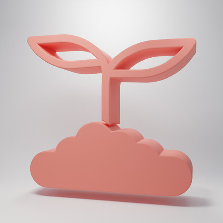 Pink Tea leaf icon isolated on pink background. Tea leaves. Minimalism concept. 3D render illustration.の写真素材