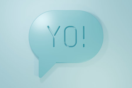 Blue Yo slang lettering icon isolated on blue background. Greeting words. Minimalism concept. 3D...