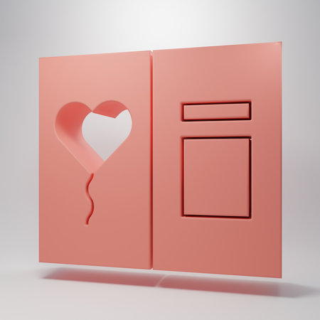 Pink Greeting card icon isolated on pink background. Celebration poster template for invitation or greeting card. Minimalism concept. 3D render illustration.の写真素材
