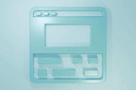 Blue Video recorder or editor software on laptop icon isolated on blue background. Video editing on a laptop. Minimalism concept. 3D render illustration.の写真素材