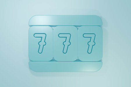 Blue Slot machine with lucky sevens jackpot icon isolated on blue background. Minimalism concept. 3D...