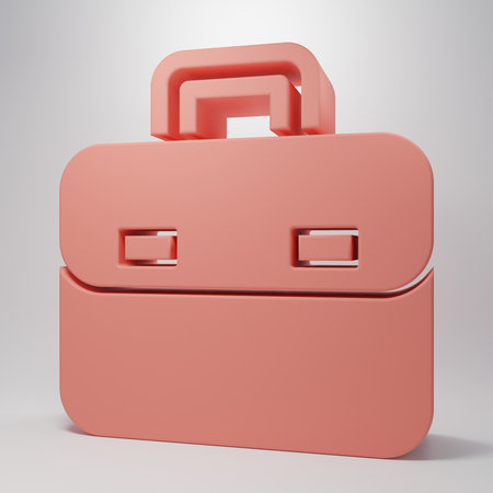 Pink Briefcase icon isolated on pink background. Business case sign. Business portfolio. Minimalism concept. 3D render illustration.の写真素材