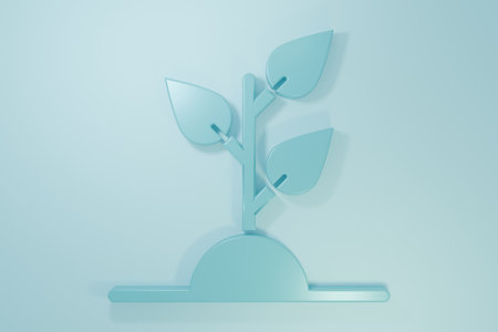Blue Volunteer team planting trees icon isolated on blue background. Represents ecological protection, protecting plants and trees. Minimalism concept. 3D render illustration.の写真素材