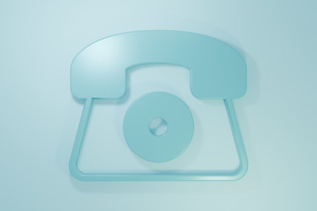 Blue Telephone 24 hours support icon isolated on blue background. All-day customer support call-center. Full time call services. Minimalism concept. 3D render illustration.の写真素材