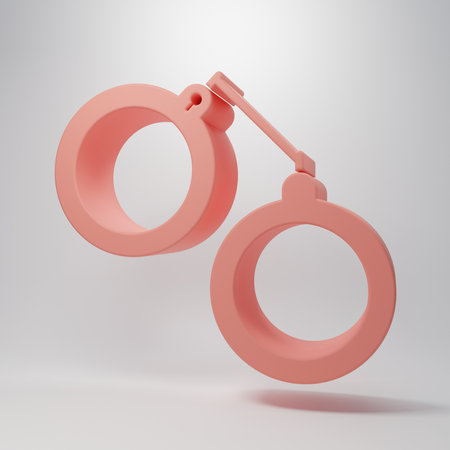 Pink Handcuffs icon isolated on pink background. Minimalism concept. 3D render illustration.の写真素材