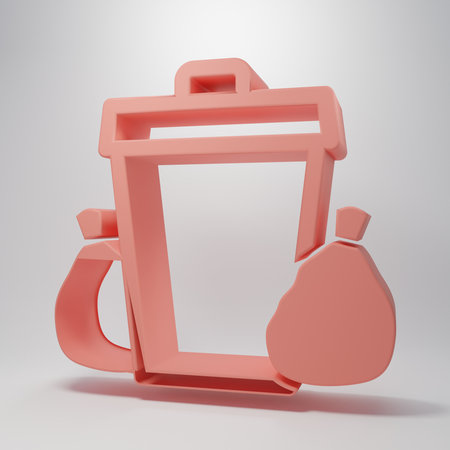 Pink Trash can icon isolated on pink background. Garbage bin sign. Recycle basket icon. Office trash icon. Minimalism concept. 3D render illustration.の写真素材