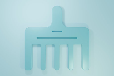 Blue Hairbrush icon isolated on blue background. Comb hair sign. Barber symbol. Minimalism concept. 3D render illustration.の写真素材