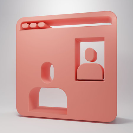Pink Video chat conference icon isolated on pink background. Computer with video chat interface...
