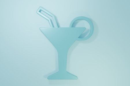 Blue Cocktail and alcohol drink icon isolated on blue background. Minimalism concept. 3D render illustration.の写真素材