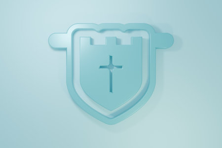 Blue Flag with cross icon isolated on blue background. Minimalism concept. 3D render illustration.の写真素材