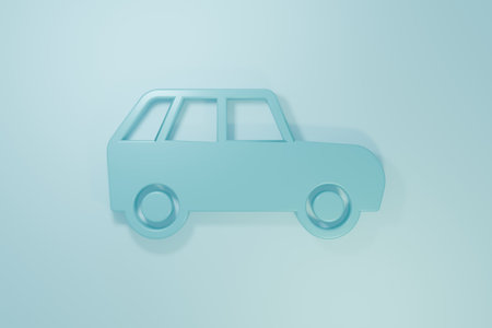 Blue Car icon isolated on blue background. Minimalism concept. 3D render illustration.の写真素材