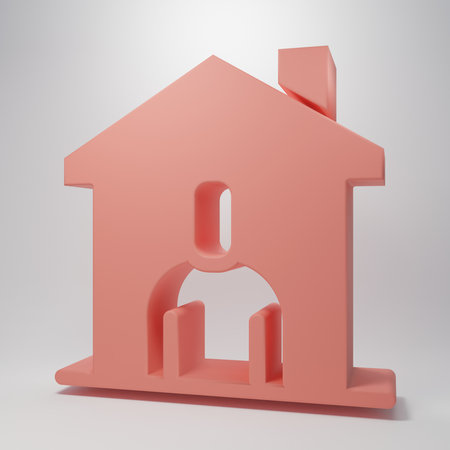 Pink Shelter for homeless icon isolated on pink background. Emergency housing, temporary residence for people without home. Minimalism concept. 3D render illustration.の写真素材