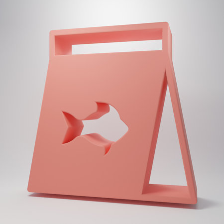 Pink Food for fish icon isolated on pink background. Minimalism concept. 3D render illustration.の写真素材