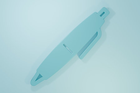 Blue Pen icon isolated on blue background. Minimalism concept. 3D render illustration.の写真素材