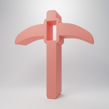 Pink Pickaxe icon isolated on pink background. Minimalism concept. 3D render illustration.の写真素材