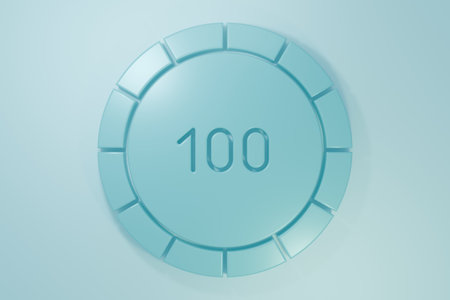 Blue Casino chips icon isolated on blue background. Casino gambling. Minimalism concept. 3D render illustration.の写真素材