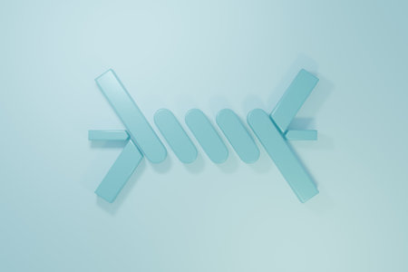 Blue Barbed wire icon isolated on blue background. Minimalism concept. 3D render illustration.の写真素材
