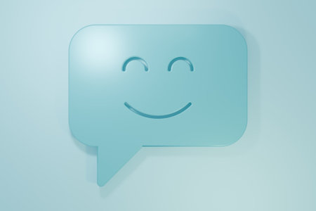 Blue Smile face icon isolated on blue background. Smiling emoticon. Happy smiley chat symbol. Minimalism concept. 3D render illustration.の写真素材