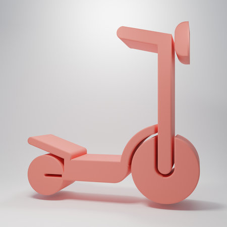 Pink Roller scooter for children icon isolated on pink background. Kick scooter or balance bike. Minimalism concept. 3D render illustration.の写真素材