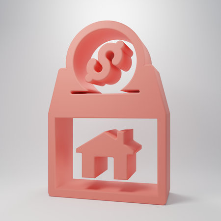 Pink icon isolated on pink background. Donate money and charity concept. Minimalism concept. 3D render illustration.の写真素材