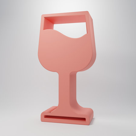 Pink Wine glass icon isolated on pink background. Wineglass sign. Minimalism concept. 3D render illustration.の写真素材