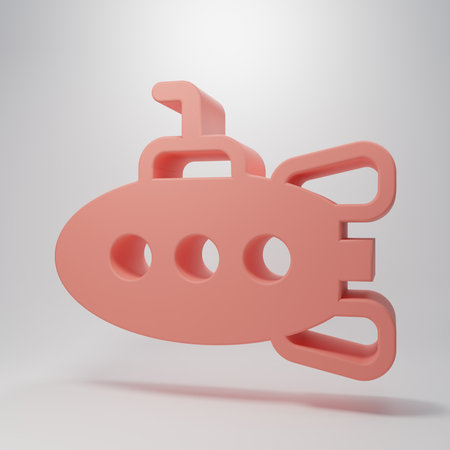 Pink Submarine toy icon isolated on pink background. Minimalism concept. 3D render illustration.の写真素材