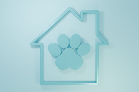 Blue Pet house icon isolated on blue background. Minimalism concept. 3D render illustration.の写真素材