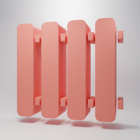 Pink Heating radiator icon isolated on pink background. Minimalism concept. 3D render illustration.の写真素材