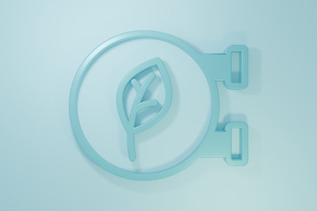 Blue Eco shop icon isolated on blue background. Organic shop or eco products sign. Minimalism concept. 3D render illustration.の写真素材
