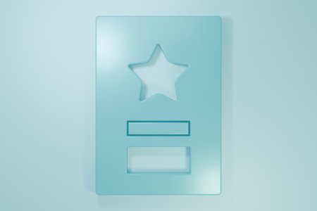 Blue Greeting card icon isolated on blue background. Celebration poster template for invitation or greeting card. Minimalism concept. 3D render illustration.の写真素材