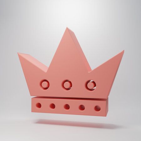 Pink King icon isolated on pink background. Minimalism concept. 3D render illustration.の写真素材