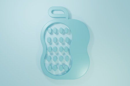 Blue Washcloth icon isolated on blue background. Bath house sauna washcloth sign. Item for pleasure and relaxing. Minimalism concept. 3D render illustration.の写真素材