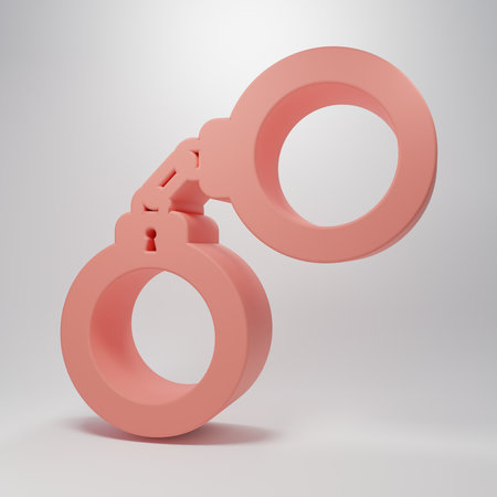 Pink Handcuffs icon isolated on pink background. Minimalism concept. 3D render illustration.の写真素材