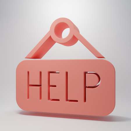 Pink Signboard with text Help icon isolated on pink background. Minimalism concept. 3D render illustration.の写真素材