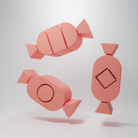 Pink Candy icon isolated on pink background. Minimalism concept. 3D render illustration.の写真素材