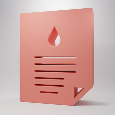 Pink Oil drop document icon isolated on pink background. Minimalism concept. 3D render illustration.の写真素材