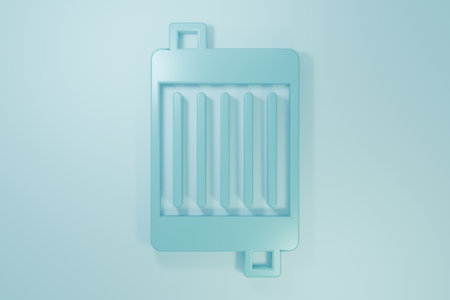 Blue Car radiator cooling system icon isolated on blue background. Minimalism concept. 3D render illustration.の写真素材