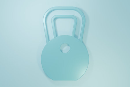 Blue Weight icon isolated on blue background. Kilogram weight block for weight lifting and scale. Mass symbol. Minimalism concept. 3D render illustration.の写真素材