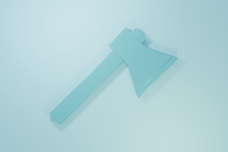 Blue Firefighter ax icon isolated on blue background. Fire axe. Minimalism concept. 3D render illustration.の写真素材