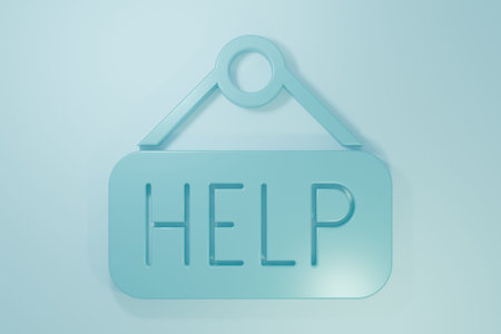 Blue Signboard with text Help icon isolated on blue background. Minimalism concept. 3D render...
