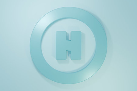 Helicopter landing pad icon isolated on blue background. Helipad, area, platform, H letter. Minimalism concept. 3D render illustration.の写真素材