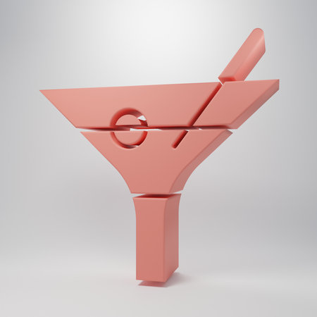 Pink Martini glass icon isolated on pink background. Cocktail icon. Wine glass icon. Minimalism concept. 3D render illustration.の写真素材