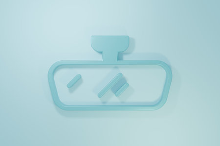 Blue Car mirror icon isolated on blue background. Minimalism concept. 3D render illustration.の写真素材