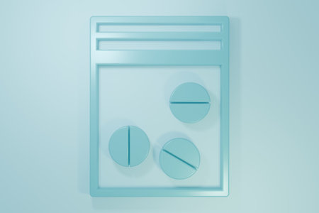 Blue 3D render illustration of tablets isolated on blue background.の写真素材