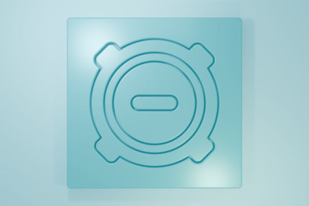 Blue Manhole sewer cover icon isolated on blue background. Minimalism concept. 3D render...